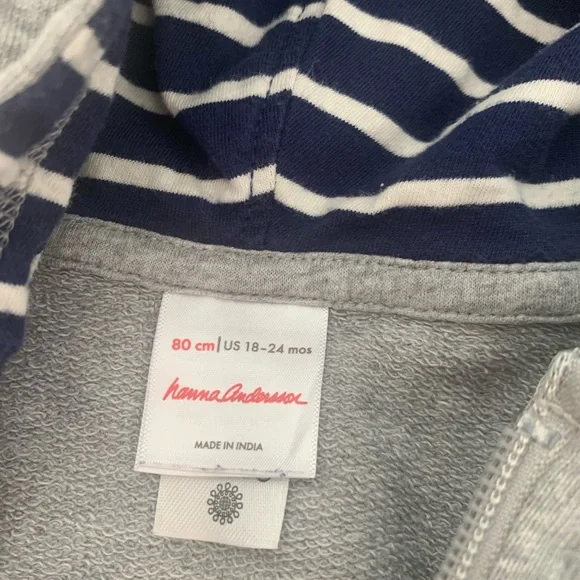 Hanna Andersson Gray Zip Up Hooded Sweatshirt Size 18-24 Months - Picture 2 of 6